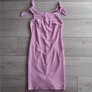 New York & Company Stretch Sleeveless Red Gingham Tie-Shoulder Midi Dress S